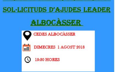 L’1 d’agost taller pràctic sobre tramitació d’ajudes Leader a Albocàsser